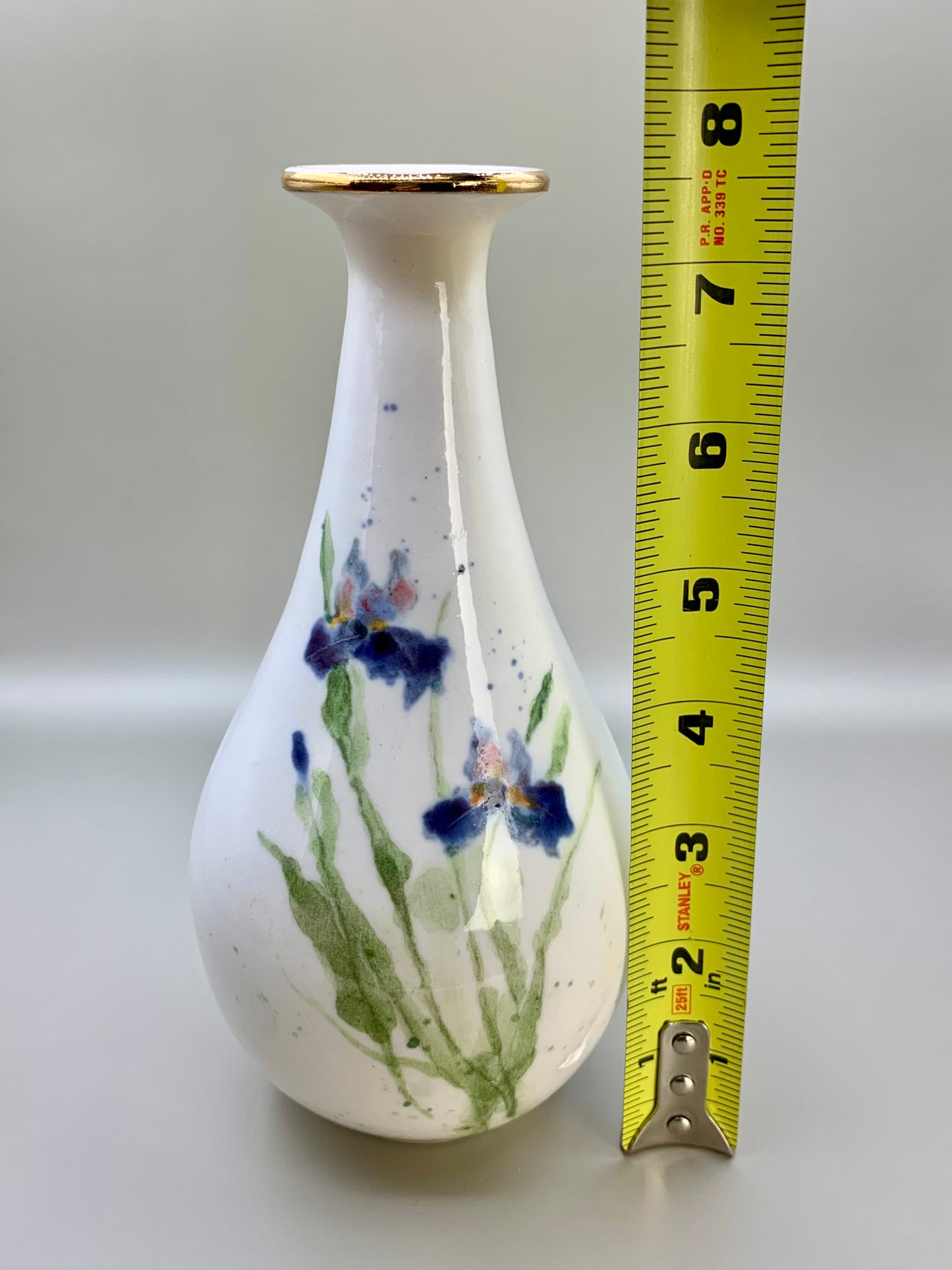 Handmade porcelain vase with Iris and gold