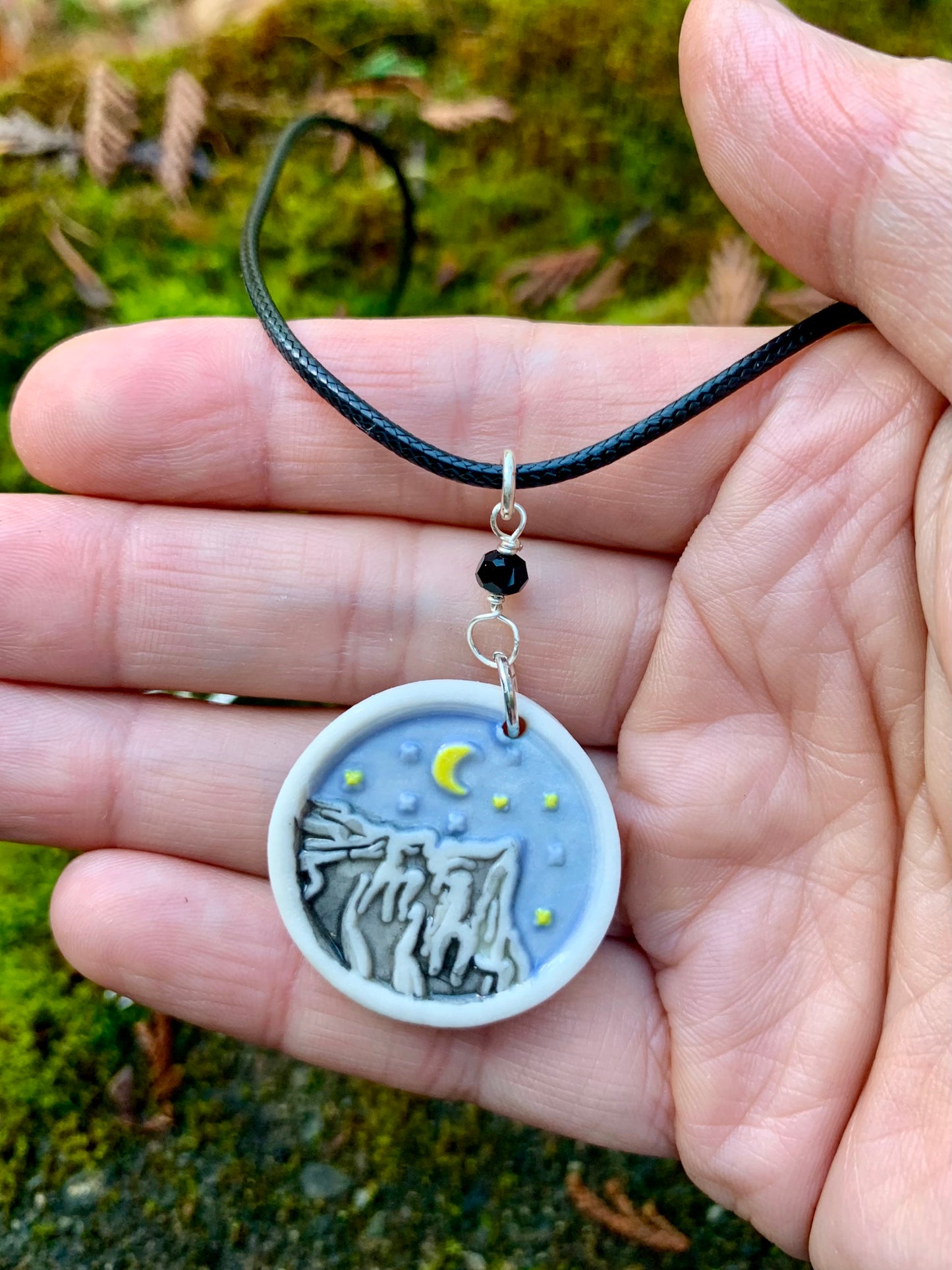 Hand-Painted Porcelain Necklaces with Charms Adjustable Length