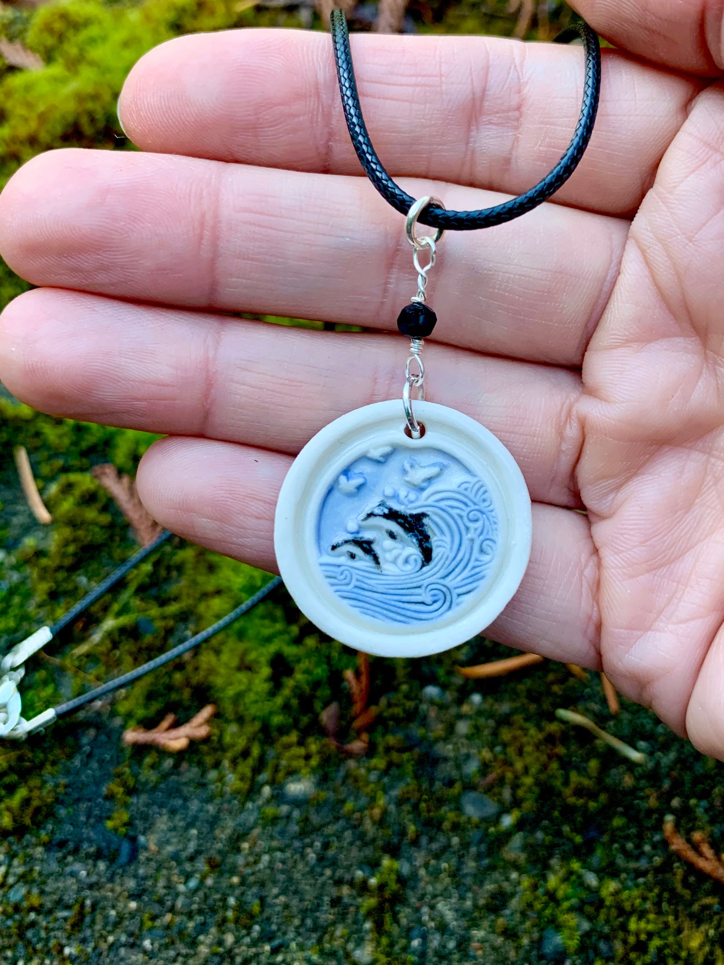 Hand-Painted Porcelain Necklaces with Charms Adjustable Length