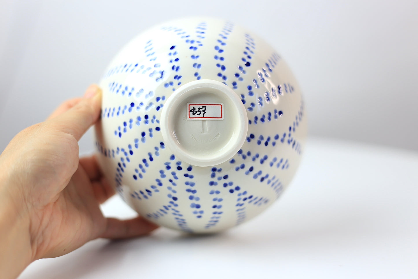 Hand-carved and painted medium porcelain bowl