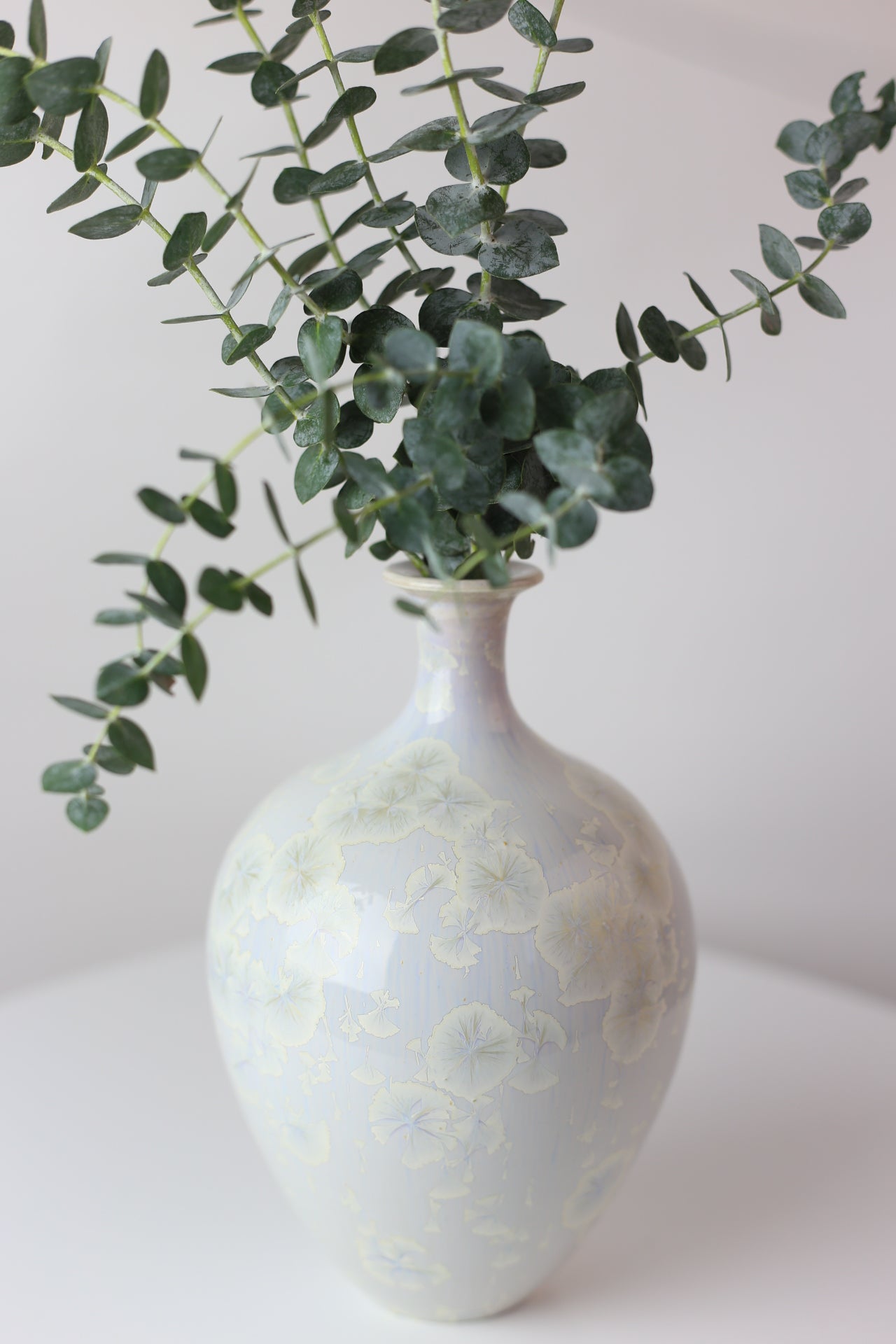 Lavender crystal long neck porcelain vase