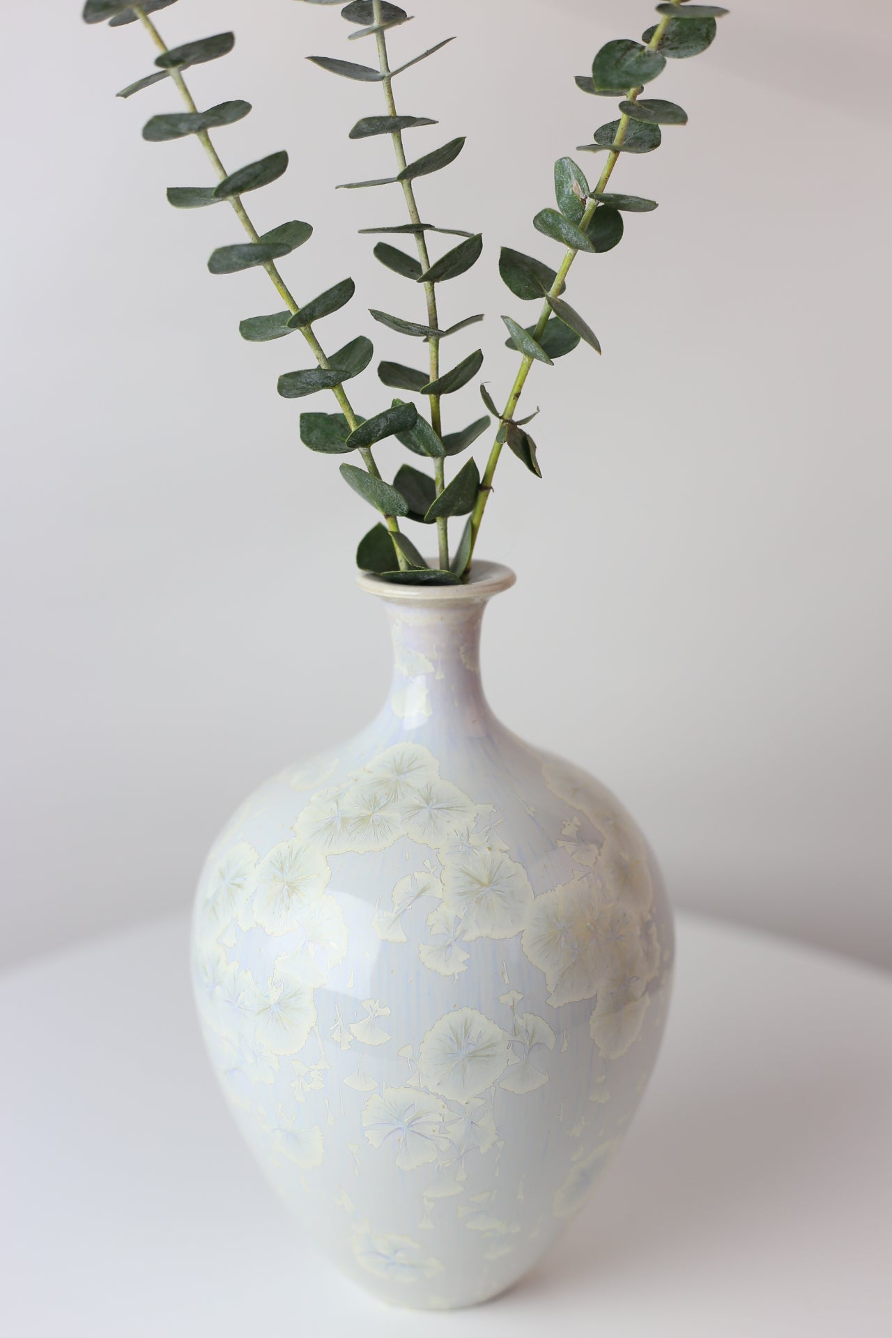 Lavender crystal long neck porcelain vase