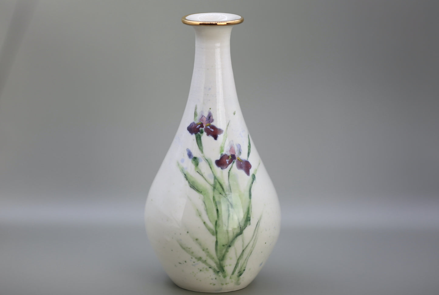 Handmade porcelain vase with Iris and gold
