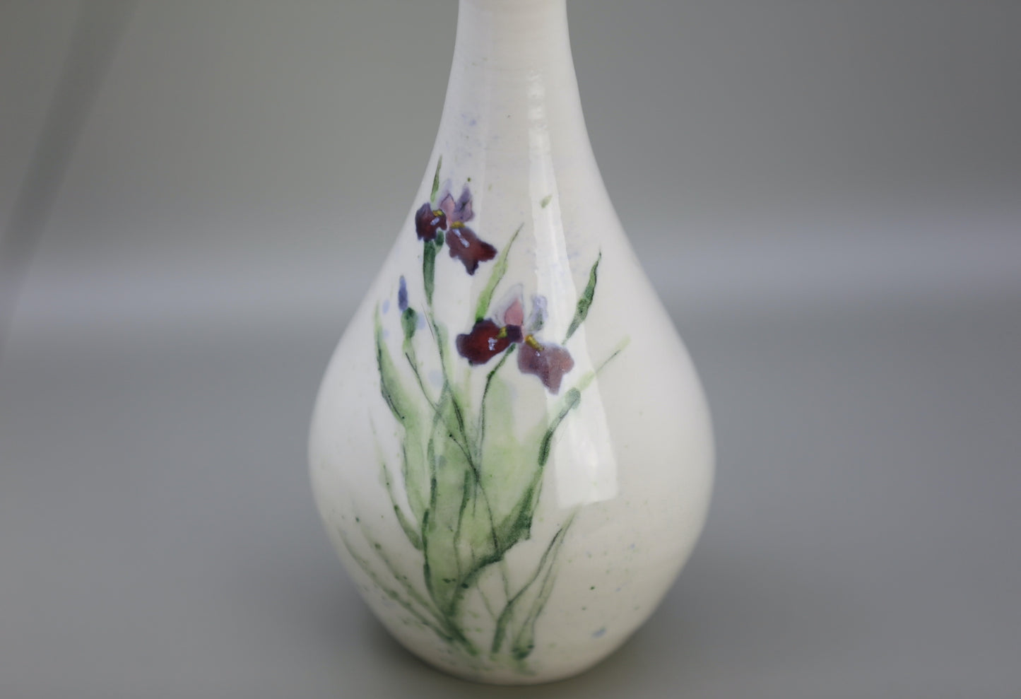 Handmade porcelain vase with Iris and gold
