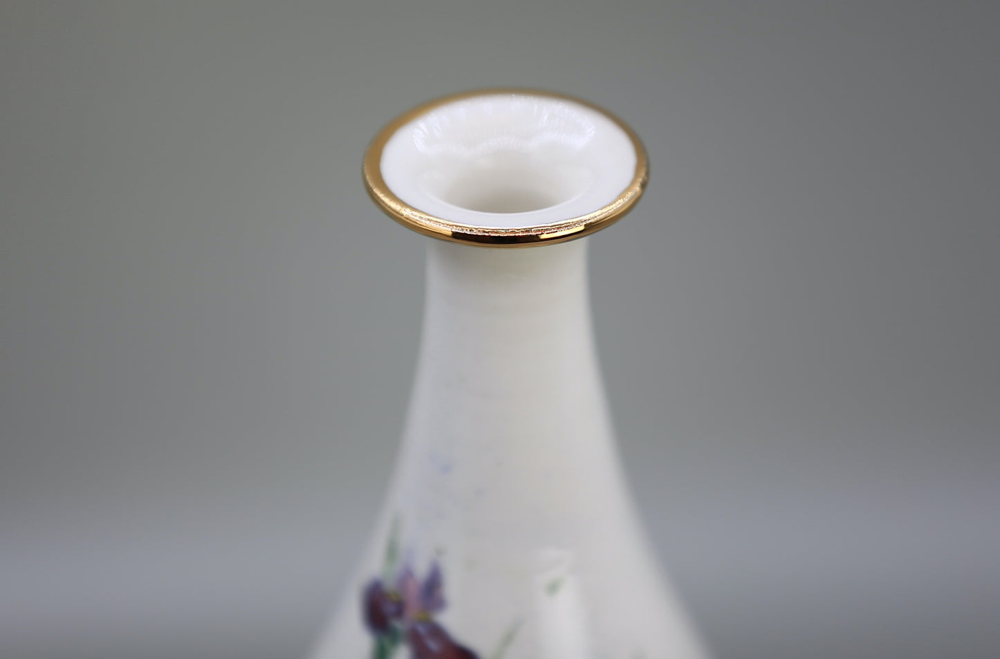 Handmade porcelain vase with Iris and gold