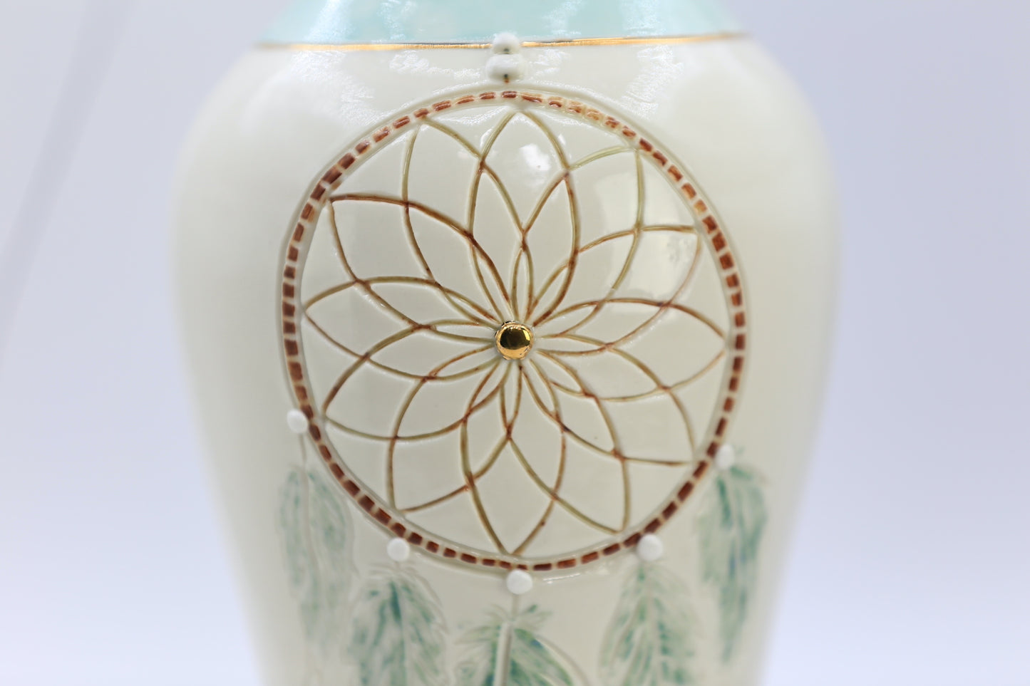 Dreamcatcher Porcelain Vase w/ 22 K Gold, handmade vase