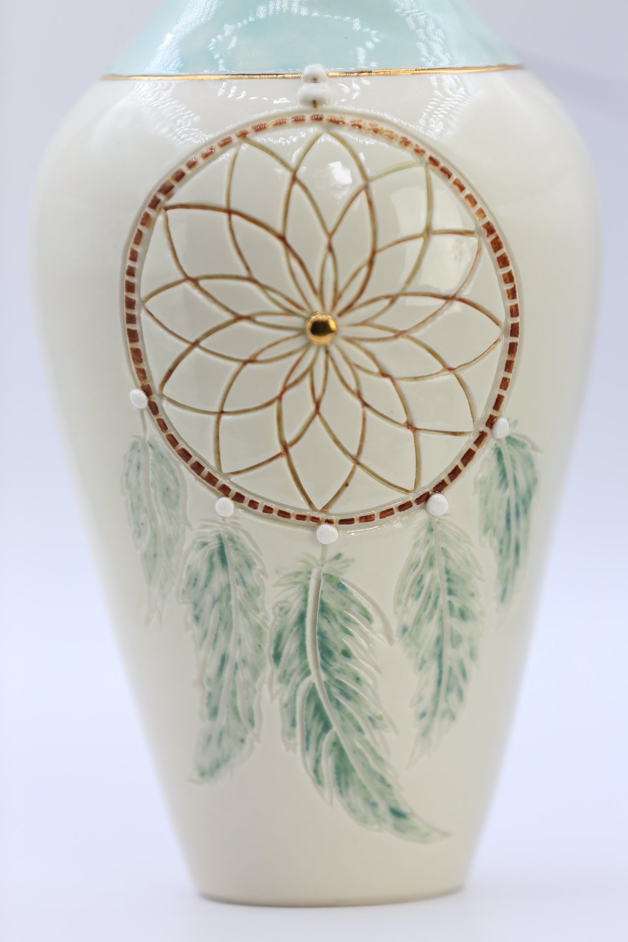 Dreamcatcher Porcelain Vase w/ 22 K Gold, handmade vase