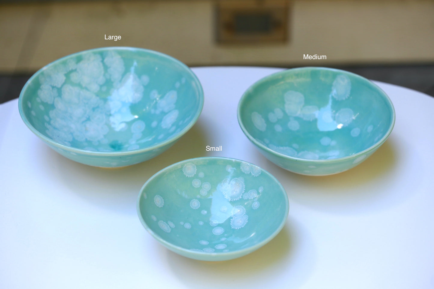 Porcelain bowl with turquoise and white crystal, handmade bowl