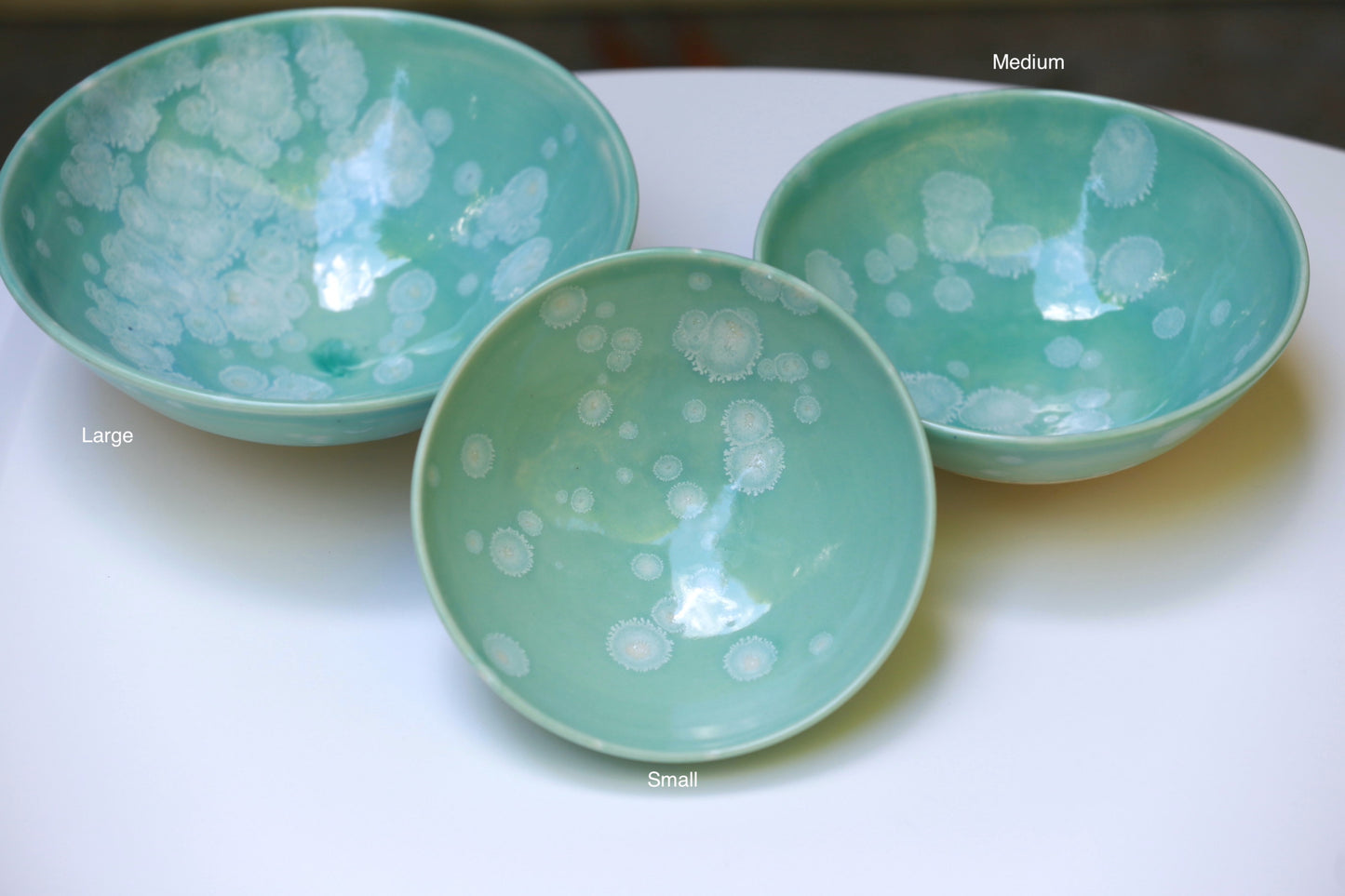Porcelain bowl with turquoise and white crystal, handmade bowl