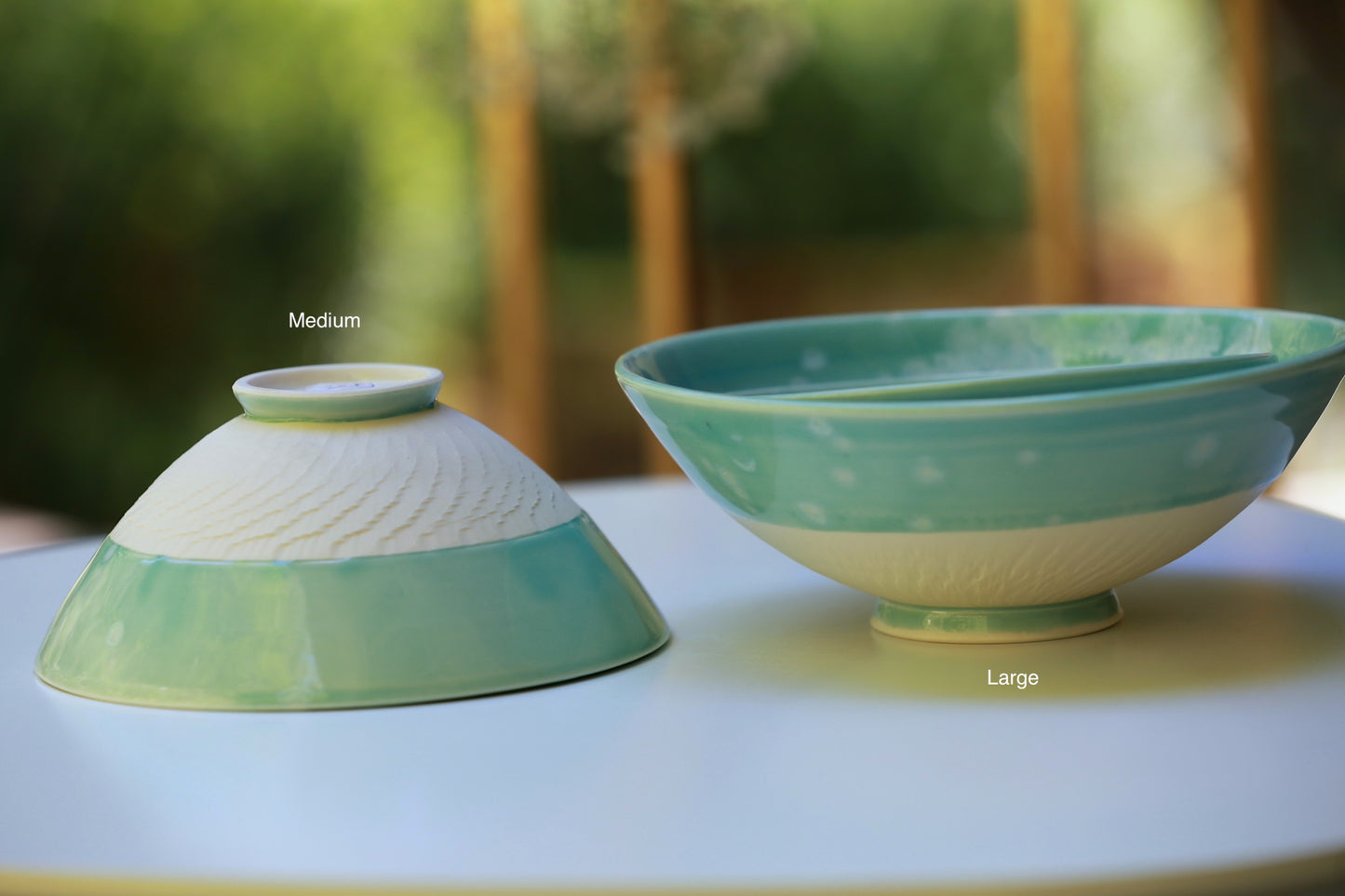 Porcelain bowl with turquoise and white crystal, handmade bowl