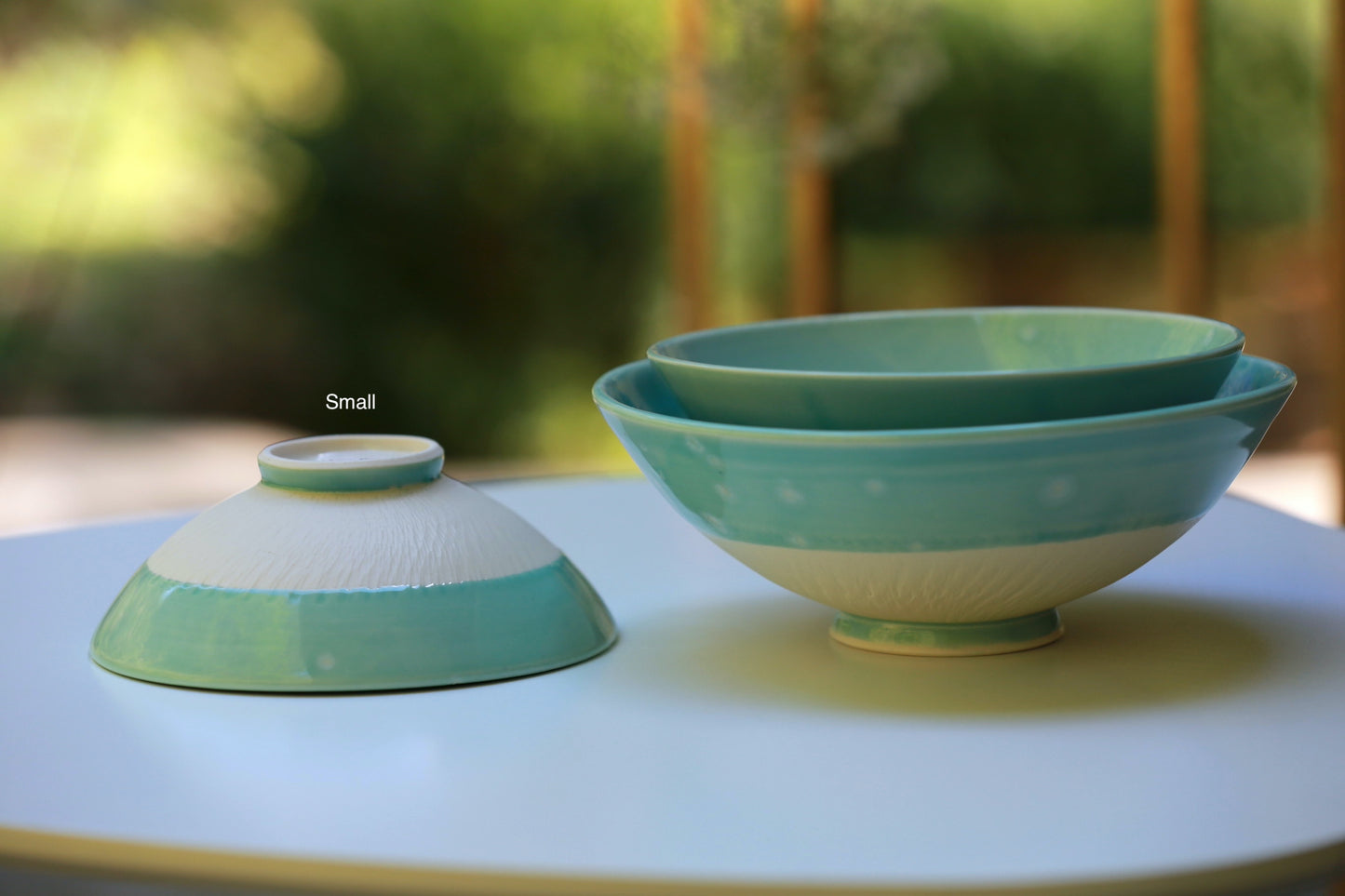 Porcelain bowl with turquoise and white crystal, handmade bowl