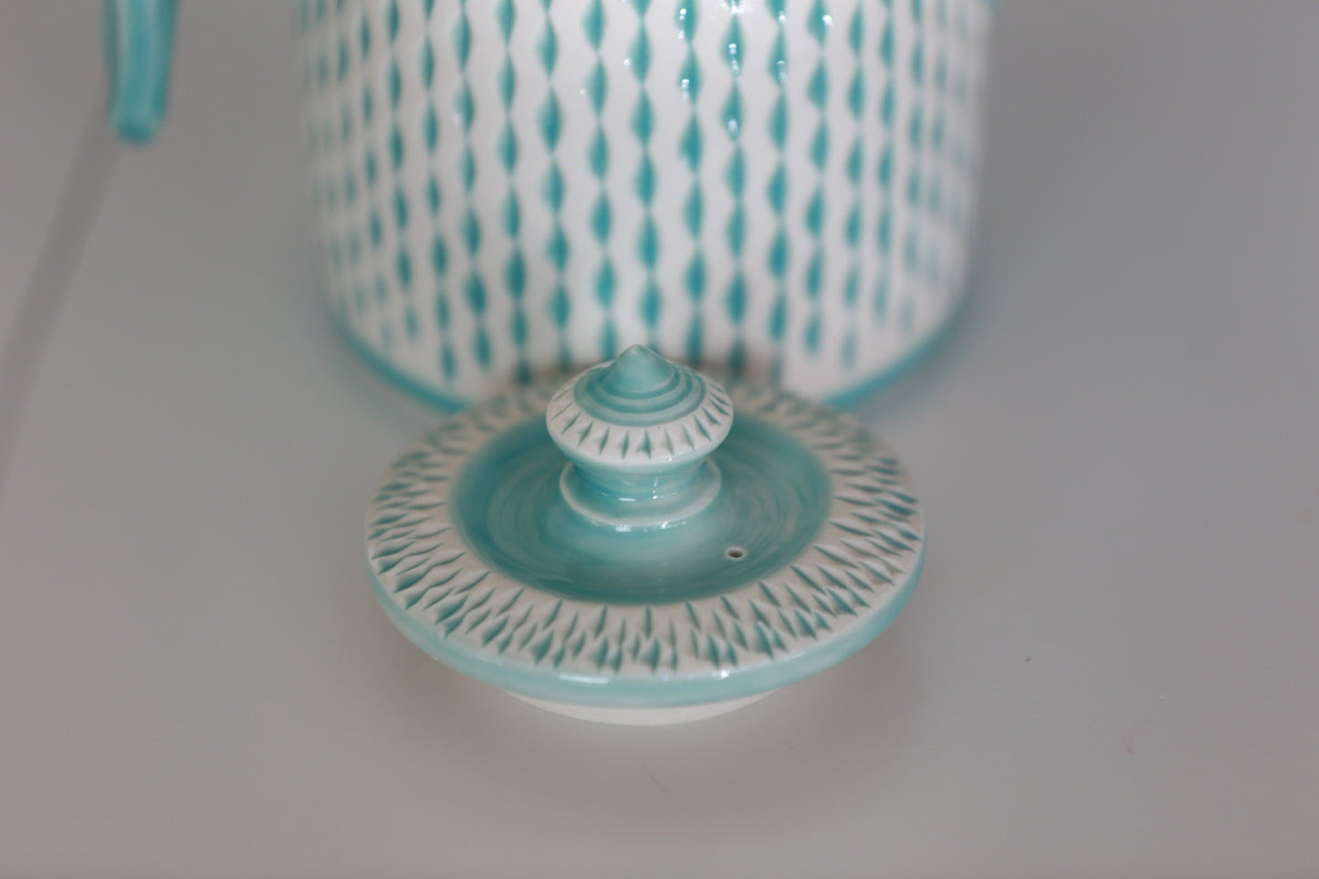 Large Porcelain teapot with carvings in turquoise