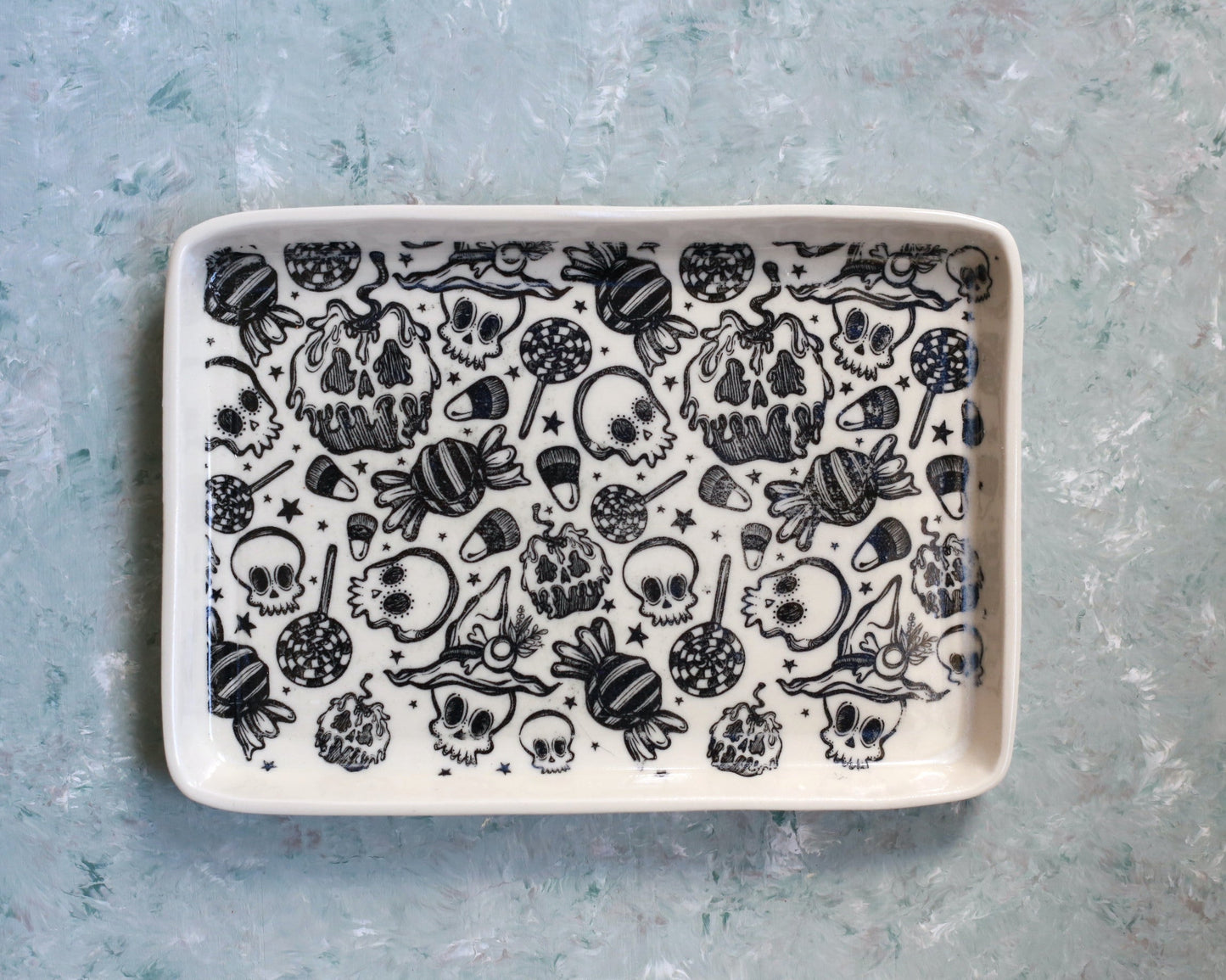 Handmade Halloween Sugar Skull Porcelain Tray