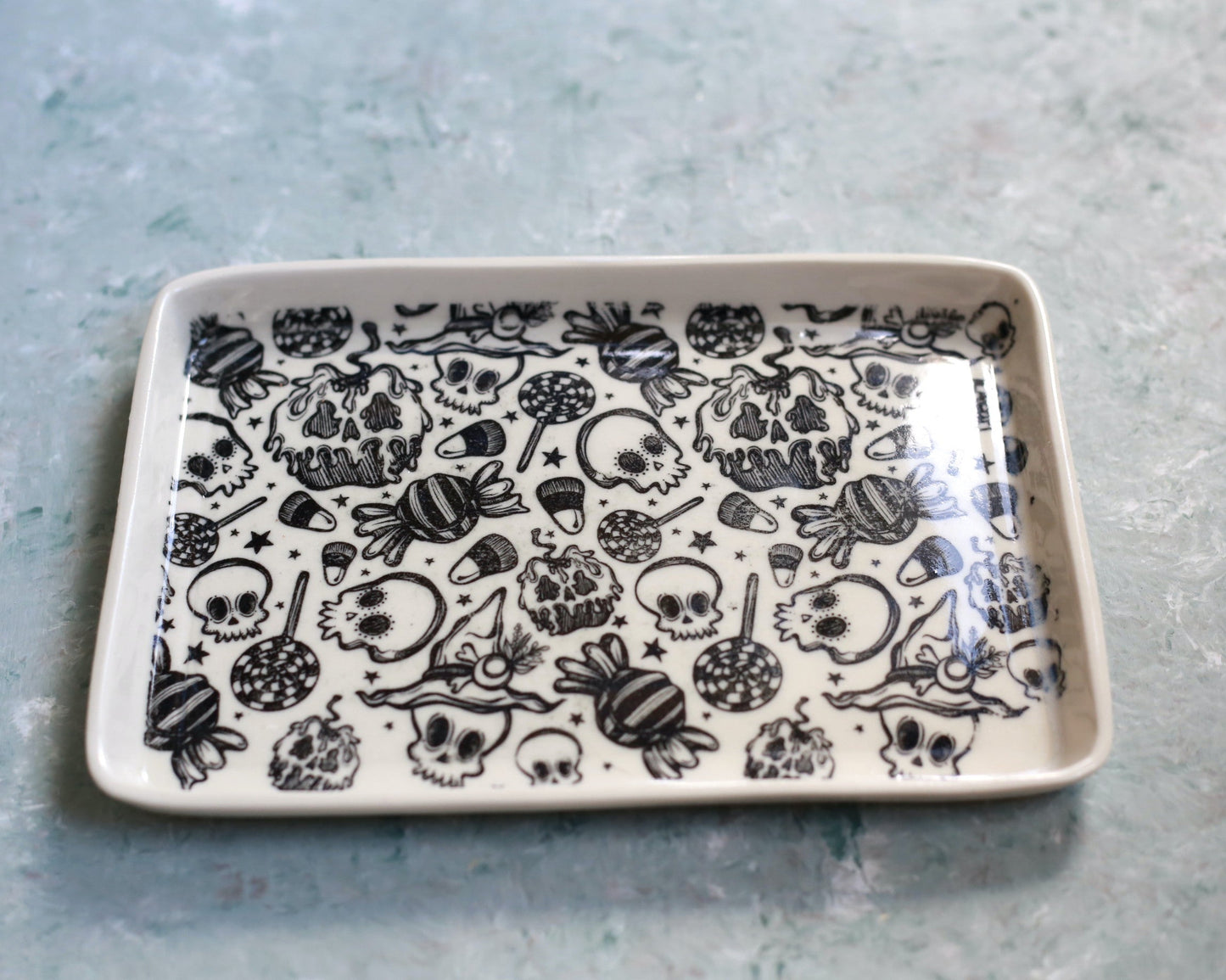 Handmade Halloween Sugar Skull Porcelain Tray