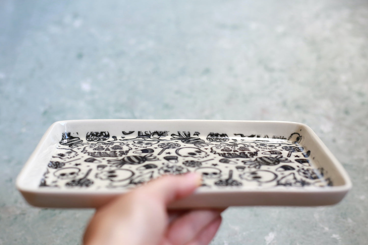 Handmade Halloween Sugar Skull Porcelain Tray