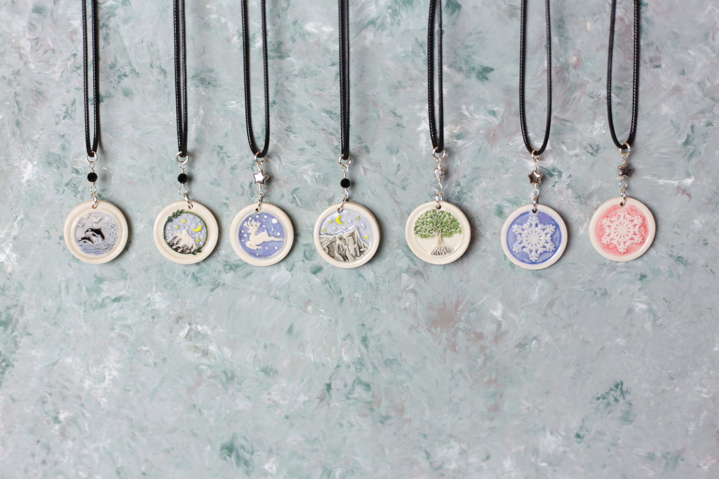 Hand-Painted Porcelain Necklaces with Charms Adjustable Length