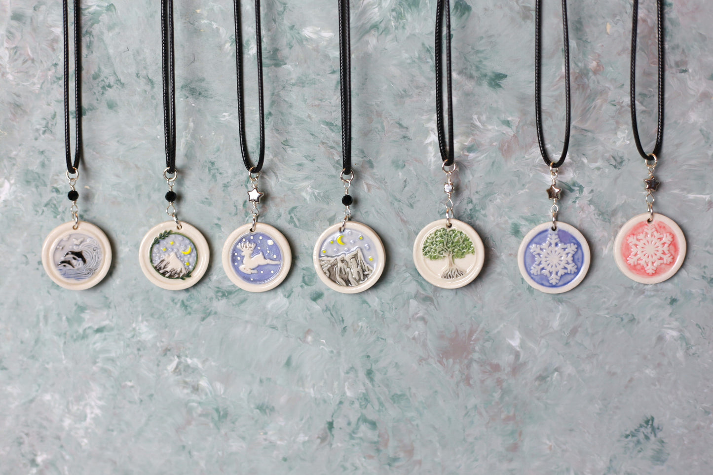 Hand-Painted Porcelain Necklaces with Charms Adjustable Length