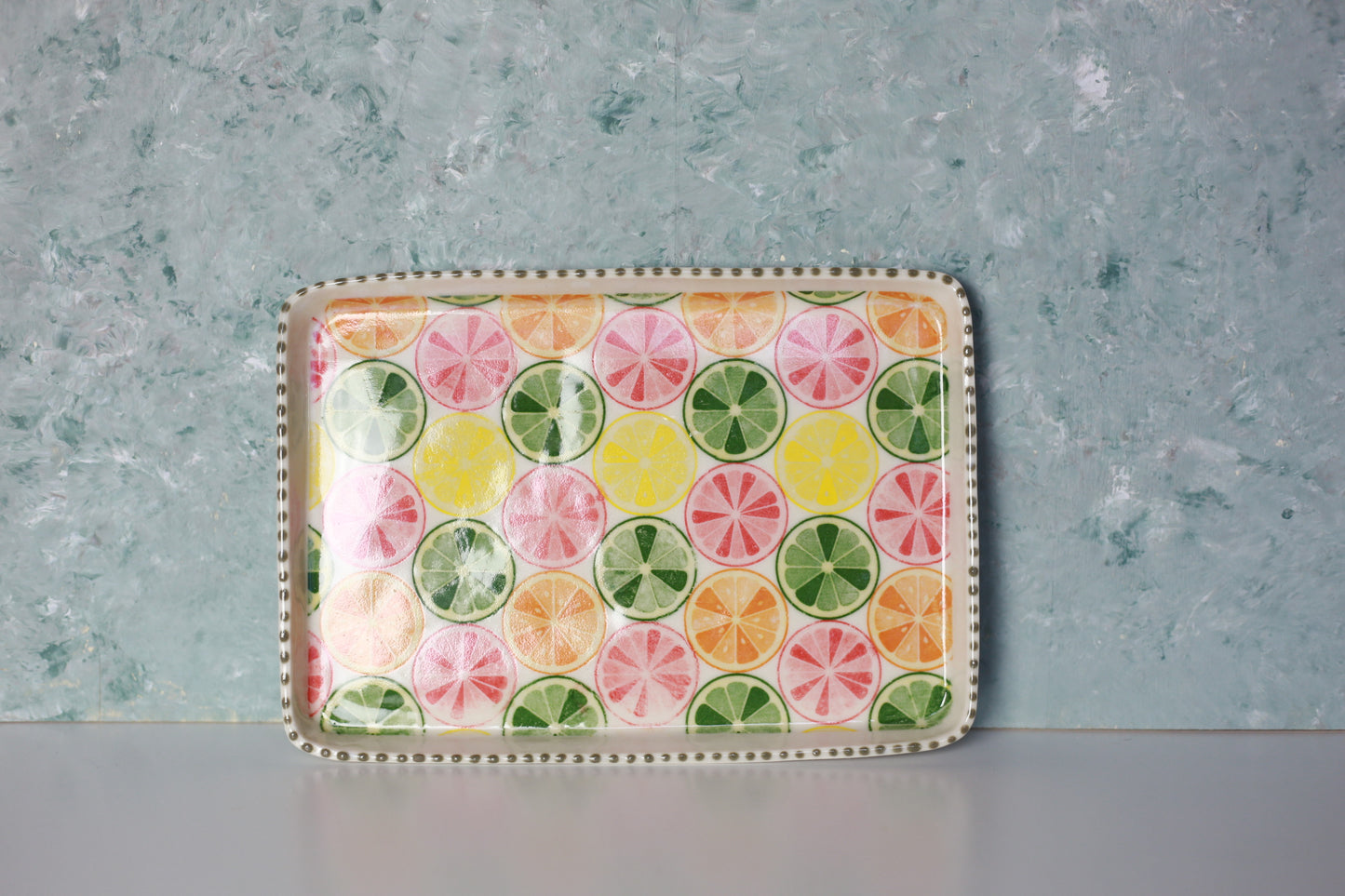 Handmade Porcelain Tray with Lemons and Grapefruit
