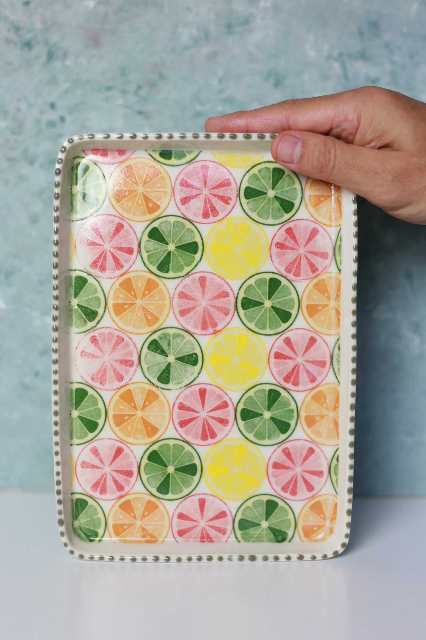 Handmade Porcelain Tray with Lemons and Grapefruit