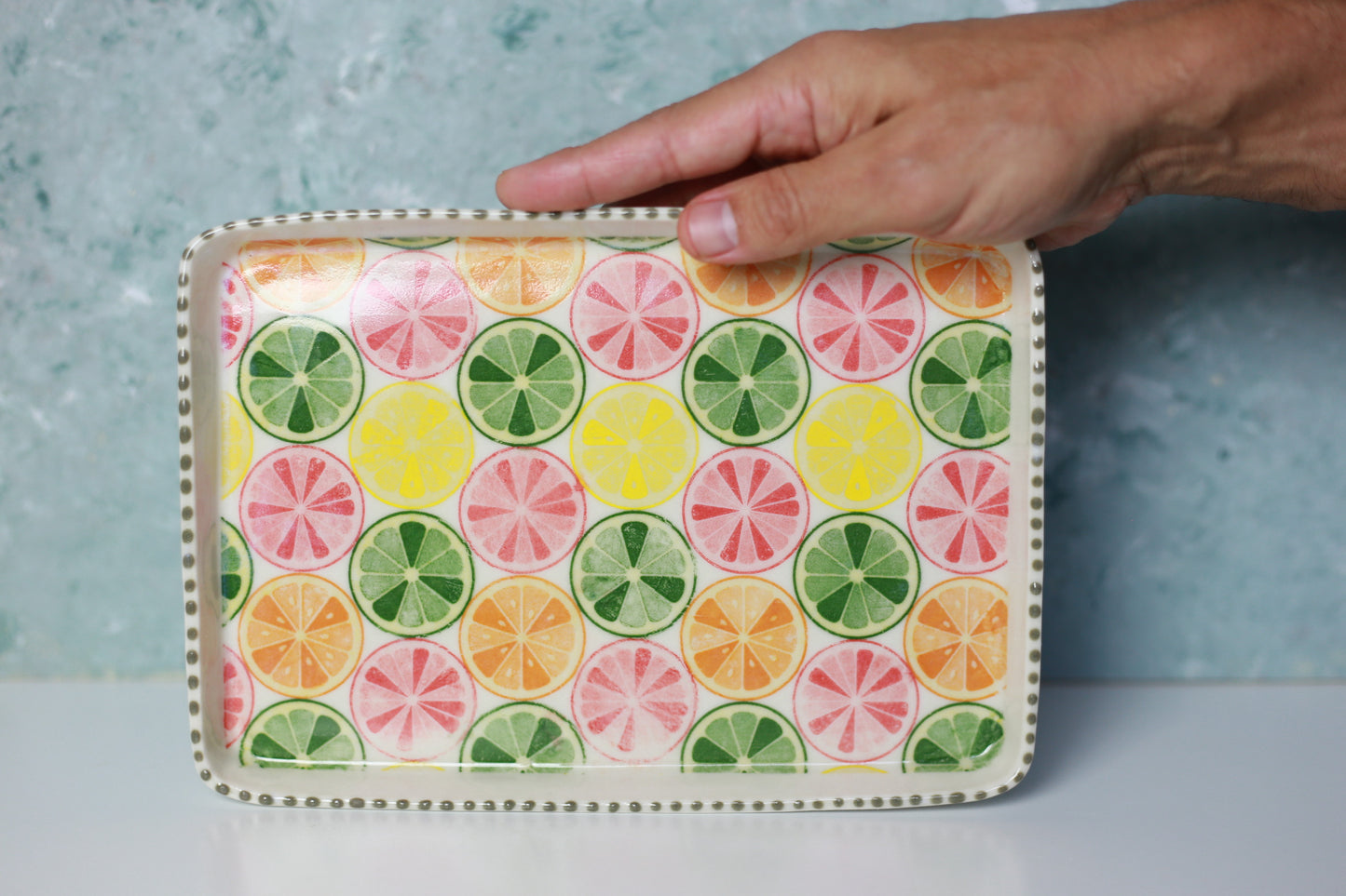 Handmade Porcelain Tray with Lemons and Grapefruit