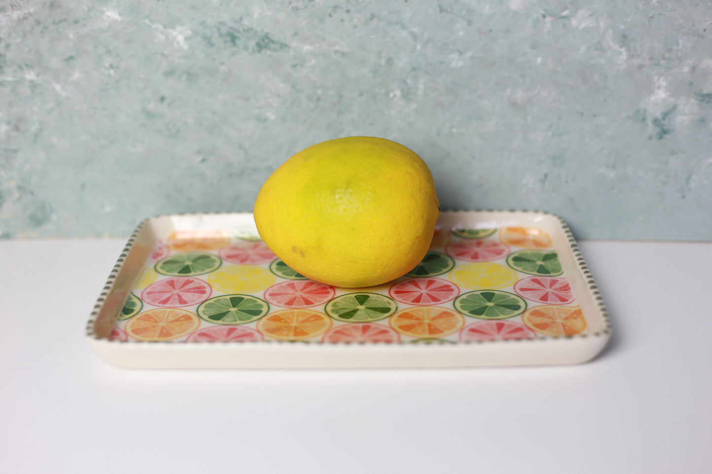Handmade Porcelain Tray with Lemons and Grapefruit