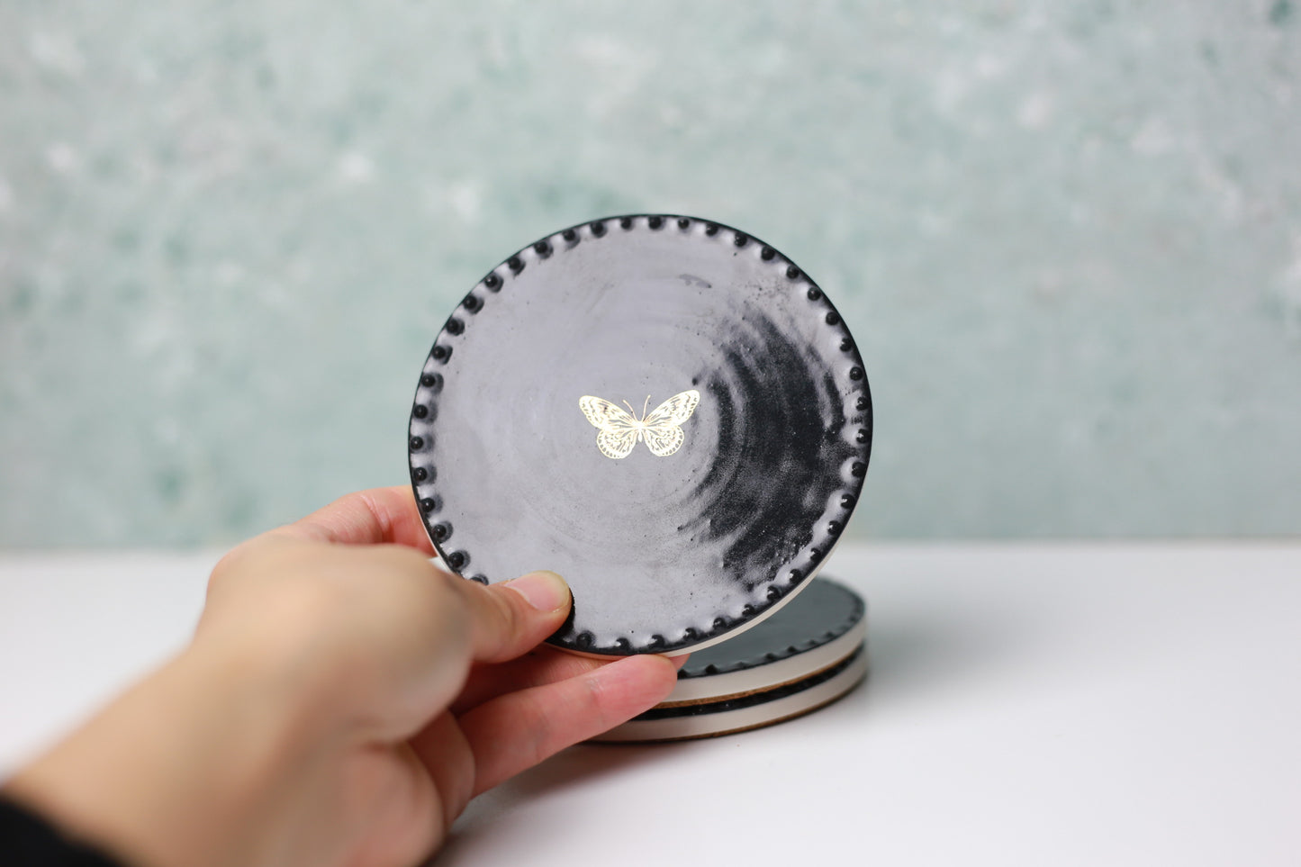 Handmade Butterfly Porcelain Coaster Set