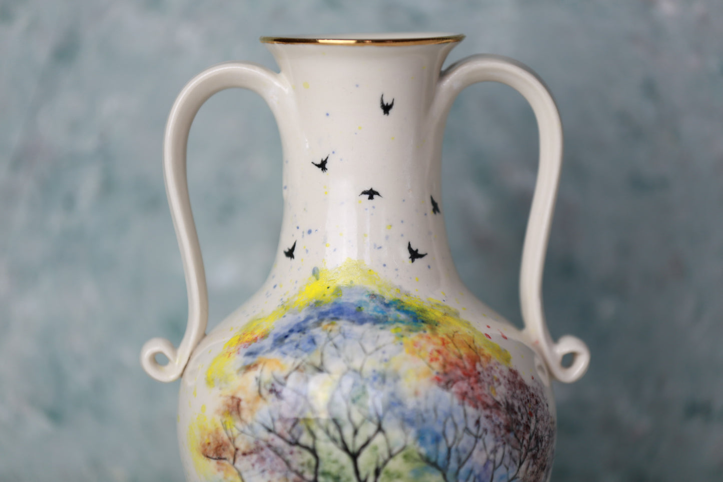 Tree of Life Porcelain Vase with 22 k gold, handmade vase, handpainted vase, vase with handles