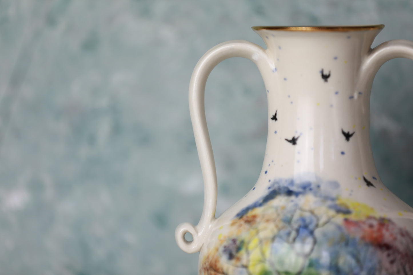 Tree of Life Porcelain Vase with 22 k gold, handmade vase, handpainted vase, vase with handles