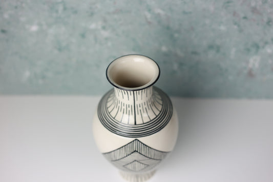 Hand-painted Porcelain Vase with Geometric Lines
