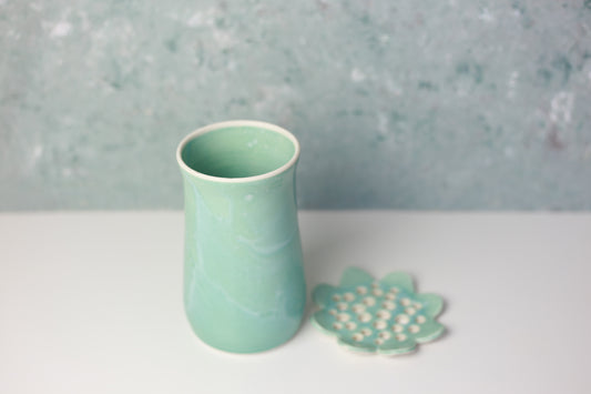 Porcelain Flower Frog Vase in Turquoise