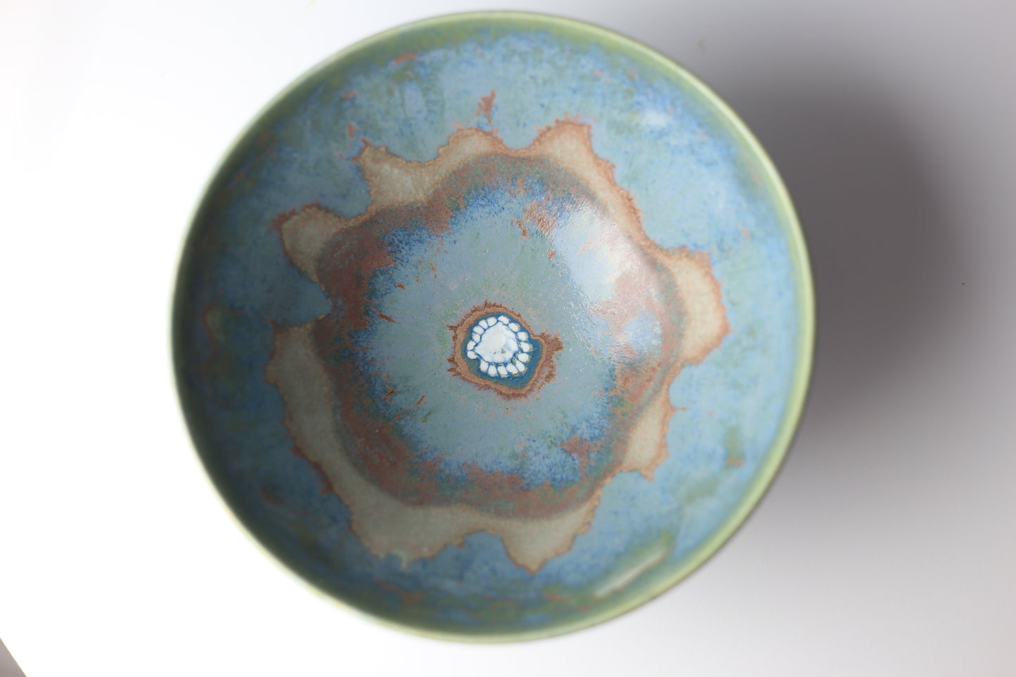 Large stoneware bowl with abstract blue gray floral design #57