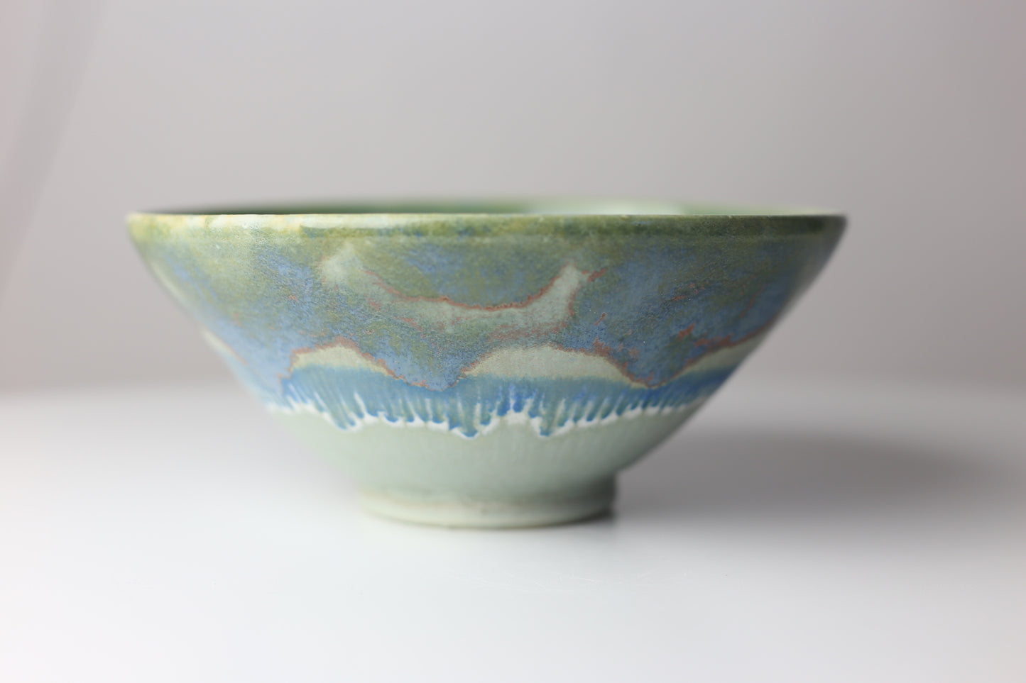 Large stoneware bowl with abstract blue gray floral design #57