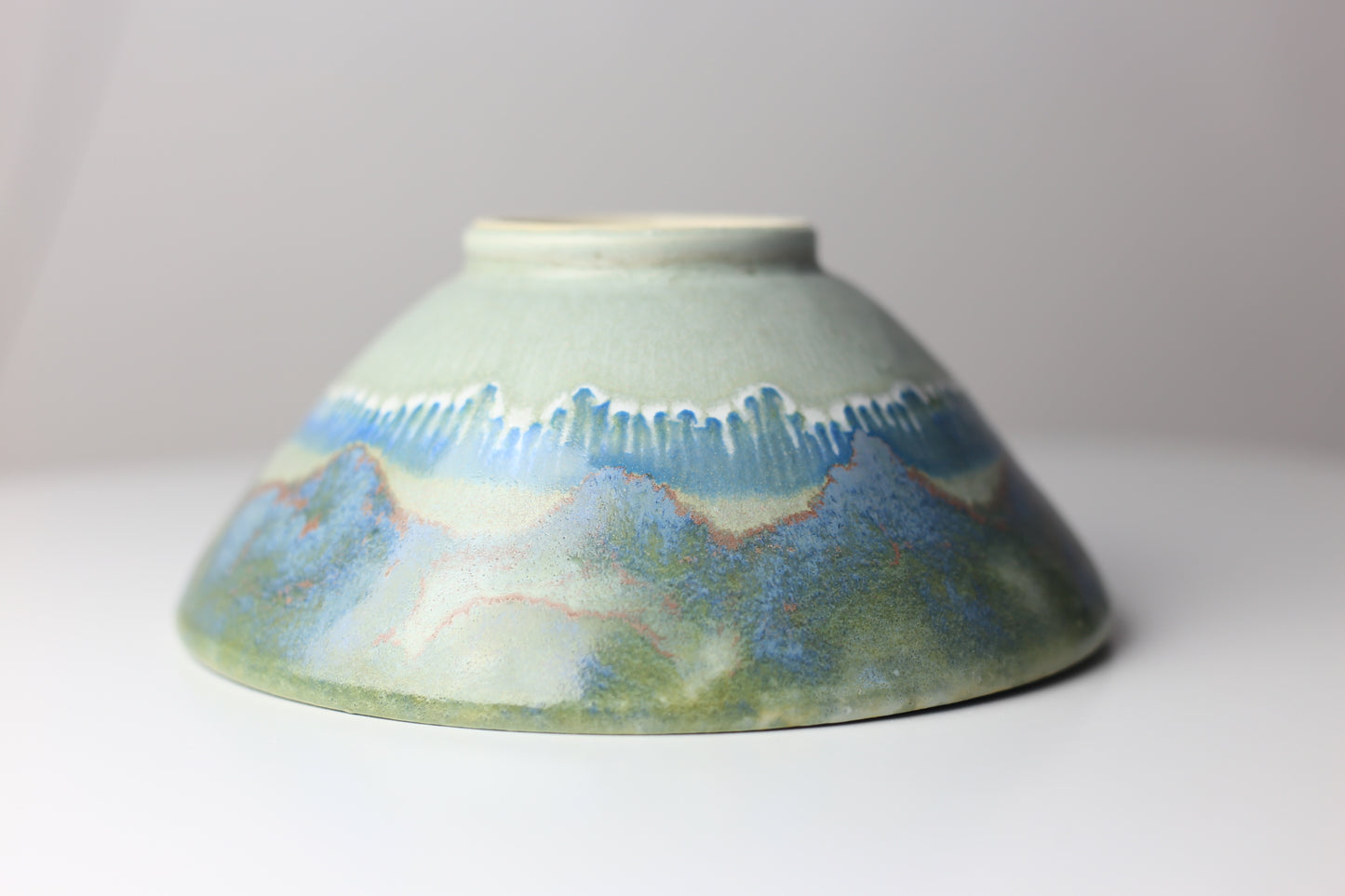 Large stoneware bowl with abstract blue gray floral design #57