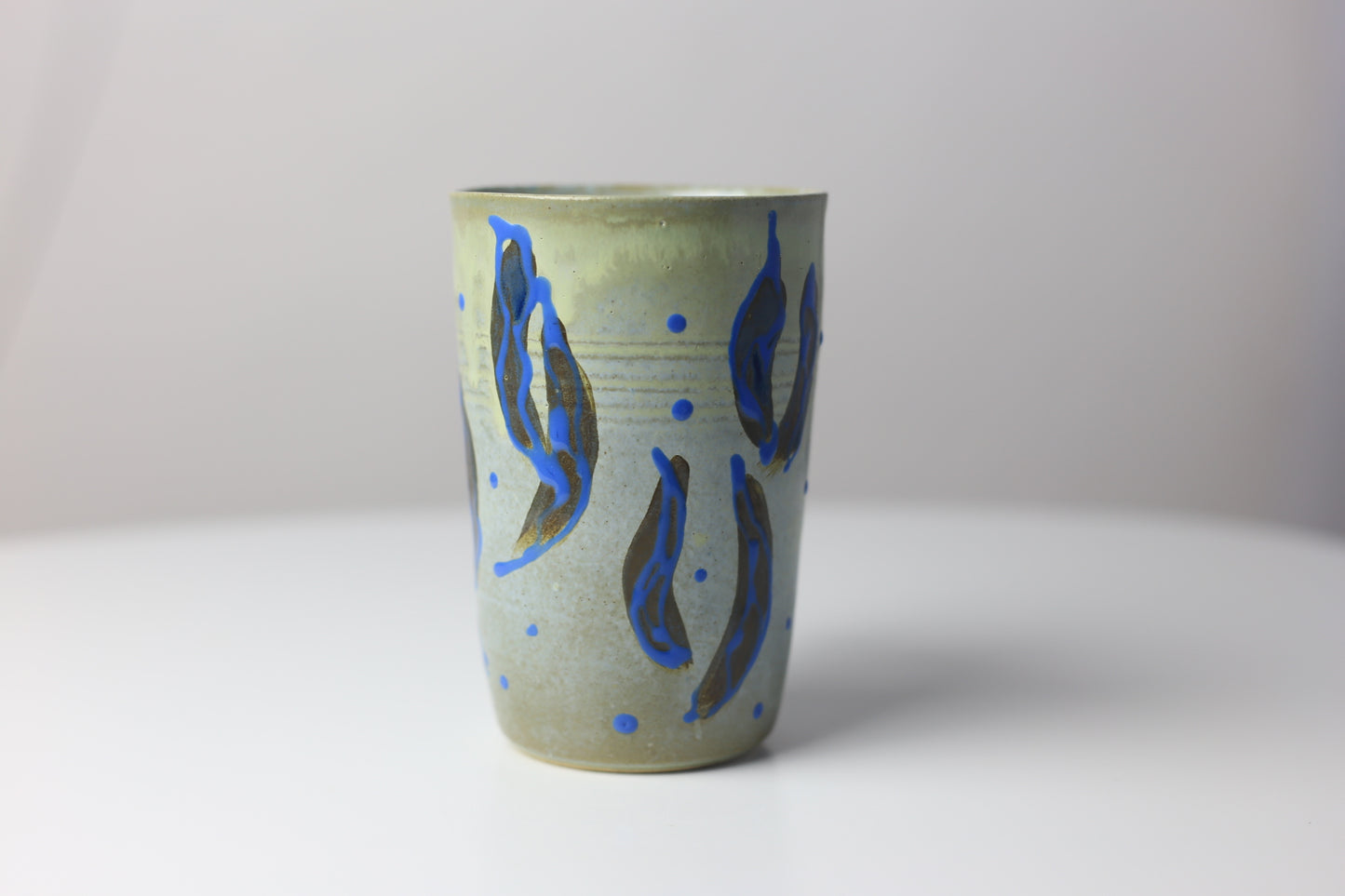12 oz stoneware mug with abstract bean-pod design #32