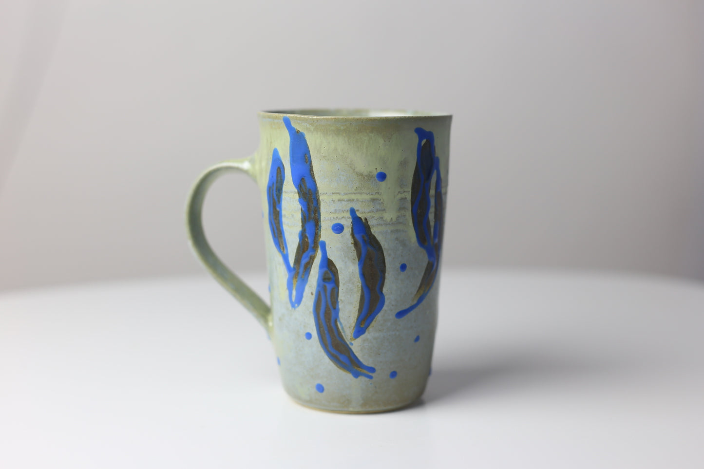 12 oz stoneware mug with abstract bean-pod design #32