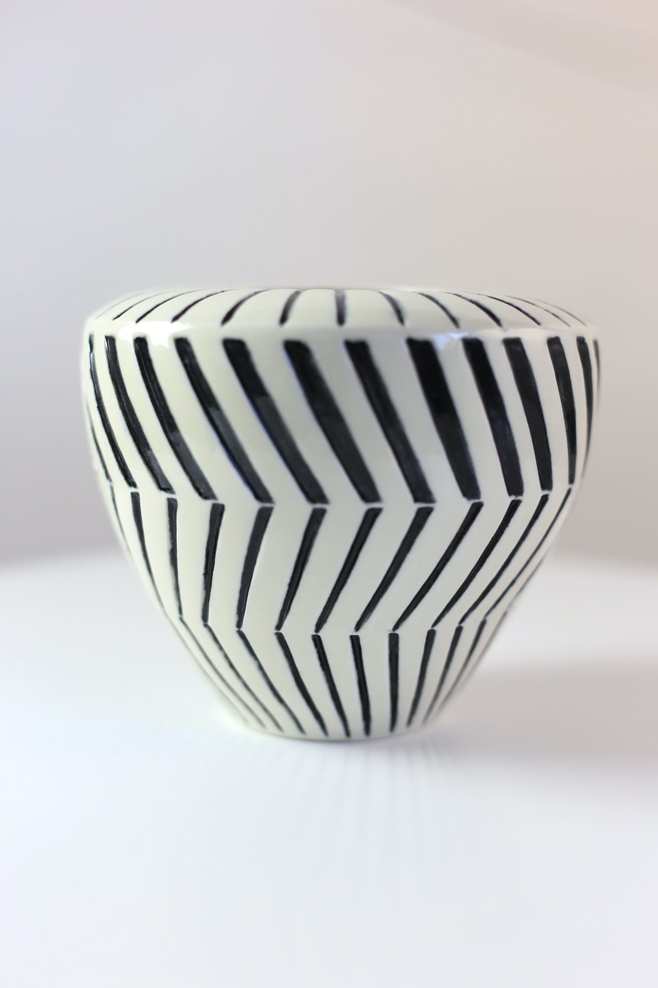 Black and white geometric porcelain vase