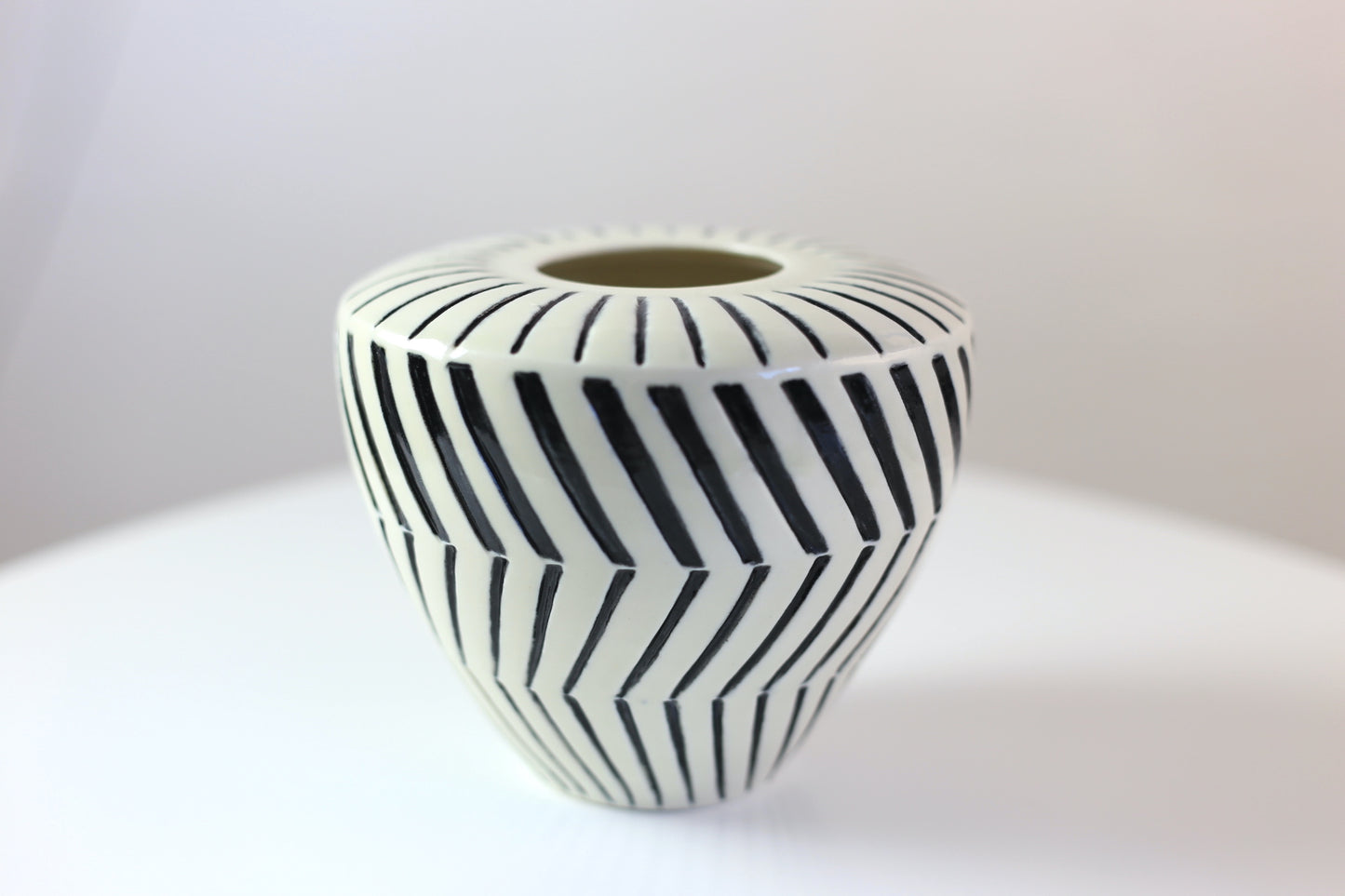 Black and white geometric porcelain vase