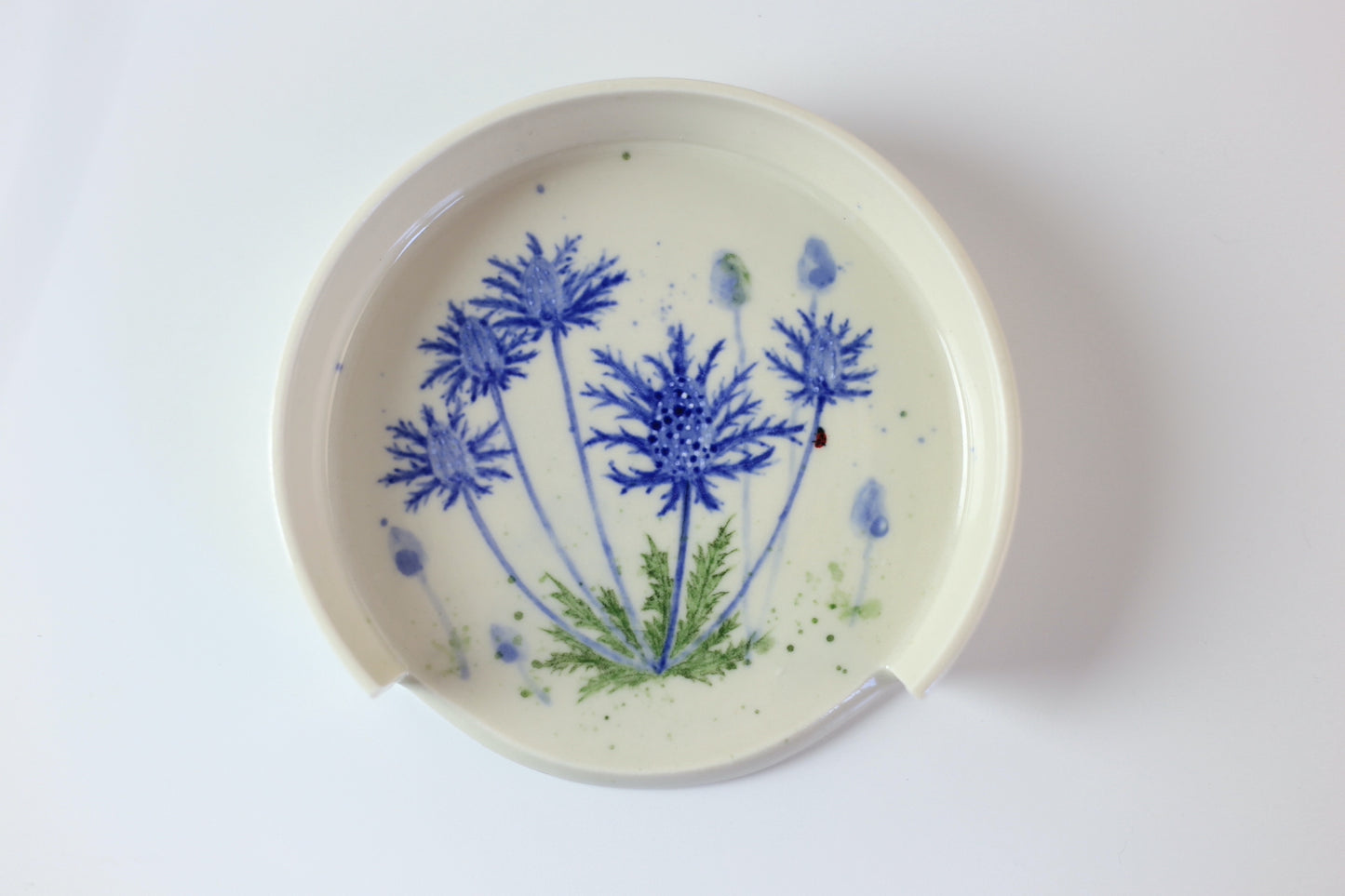 Extra large porcelain spoon rest with blue floral design #77