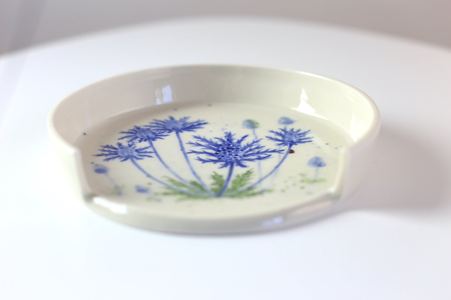 Extra large porcelain spoon rest with blue floral design #77