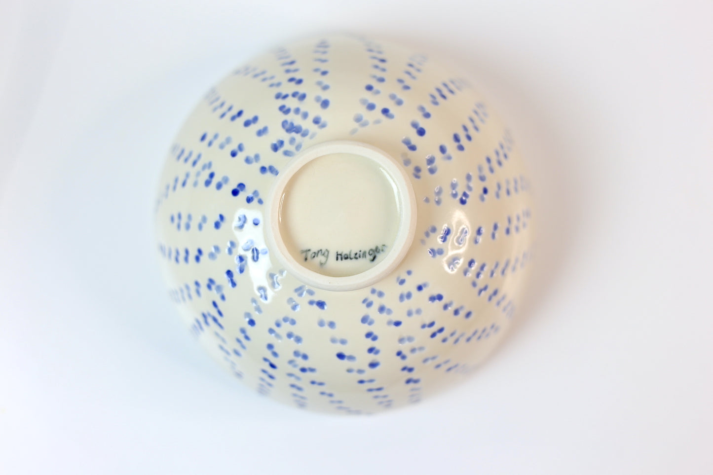 Large porcelain ramen bowl with floral carvings