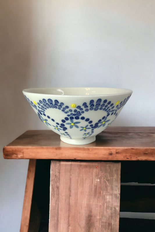 Small porcelain bowl with blue yellow mandala