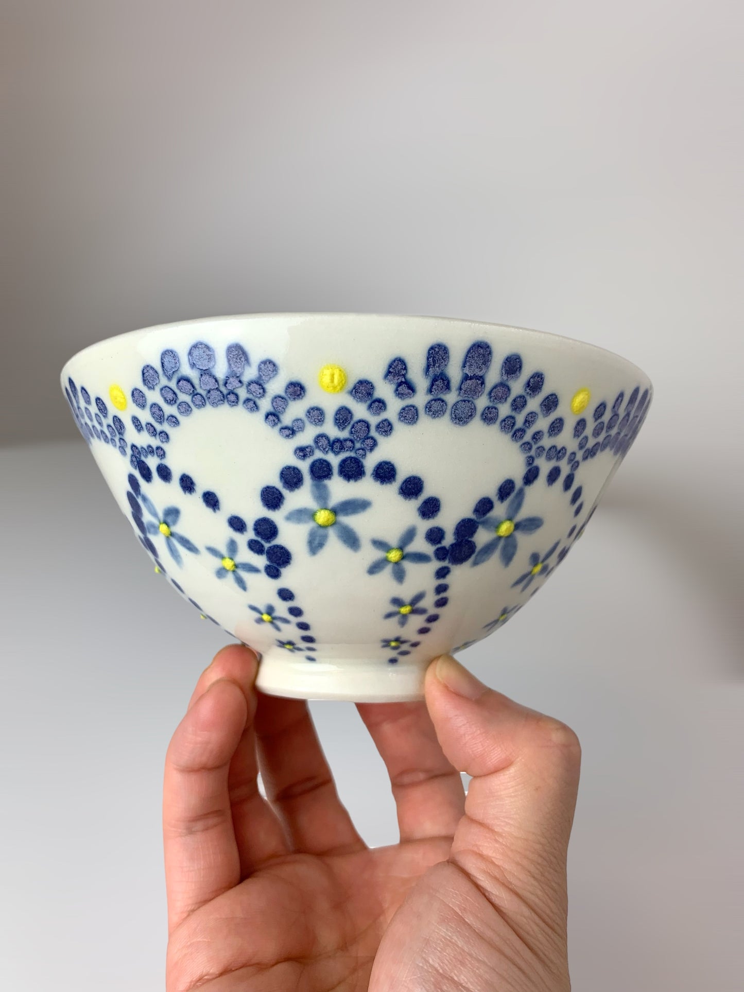 Small porcelain bowl with blue dotted mandala design #36