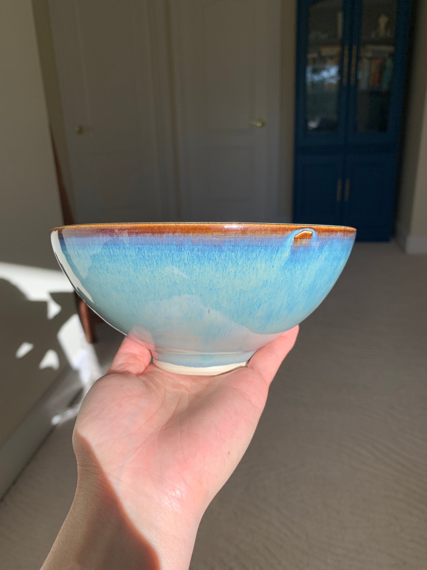 Medium blue ramen bowl with texture