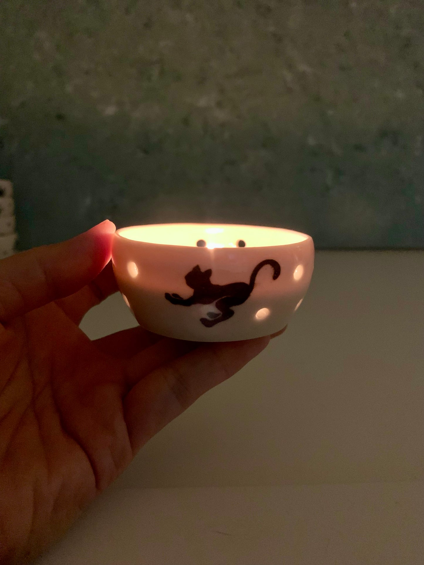 Handmade Halloween Tealight Candle Holders, Black Cats, Spiders, Owls, Witches hats