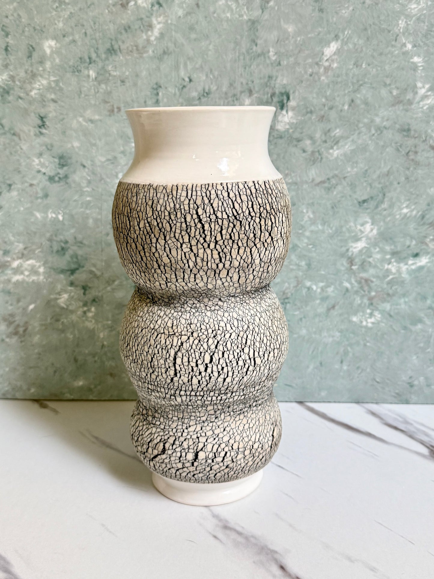 Tall Porcelain Vase with Texture and Multiple Curves in White