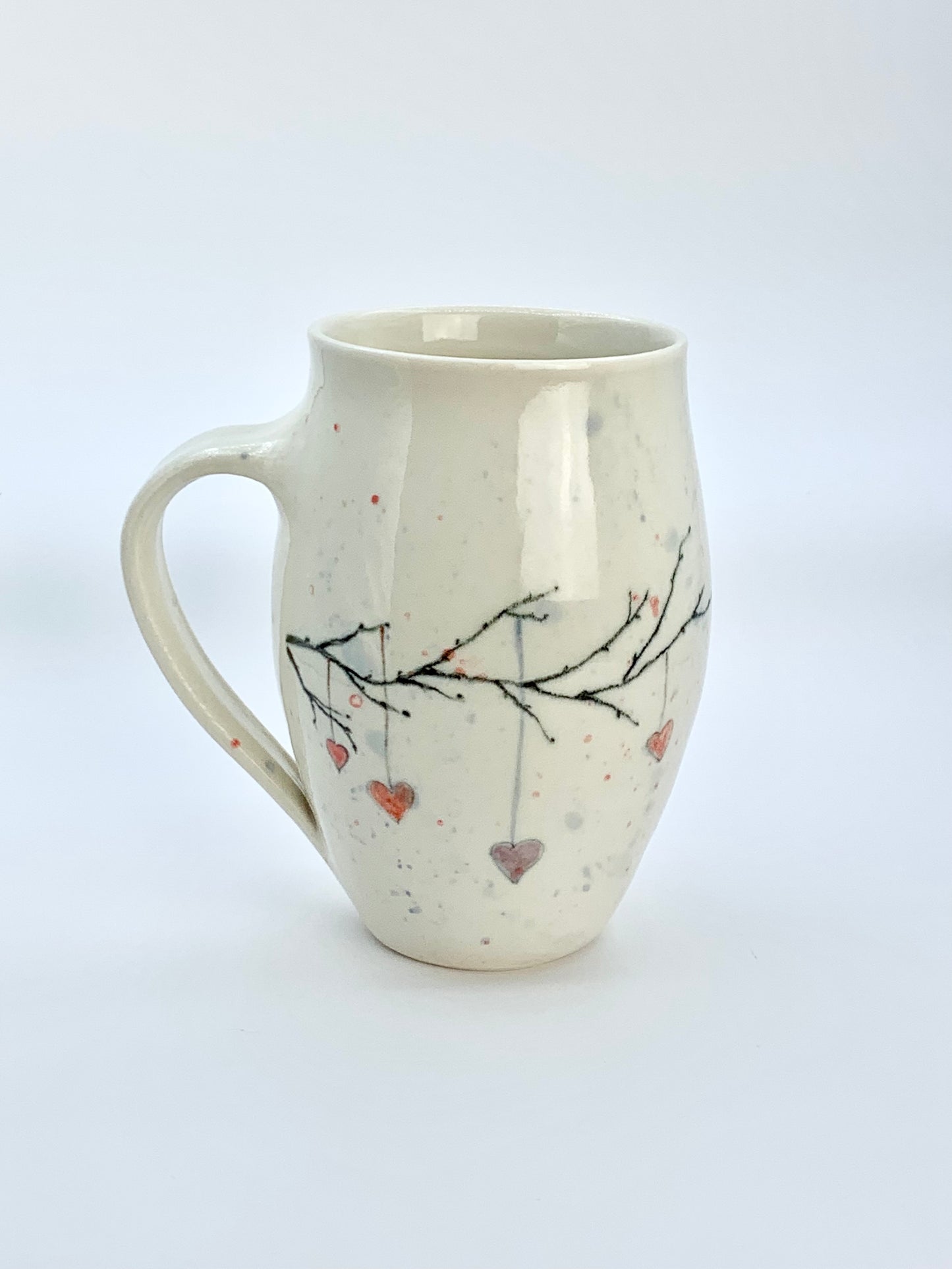 16 oz large porcelain mug with handpainted heart decorations