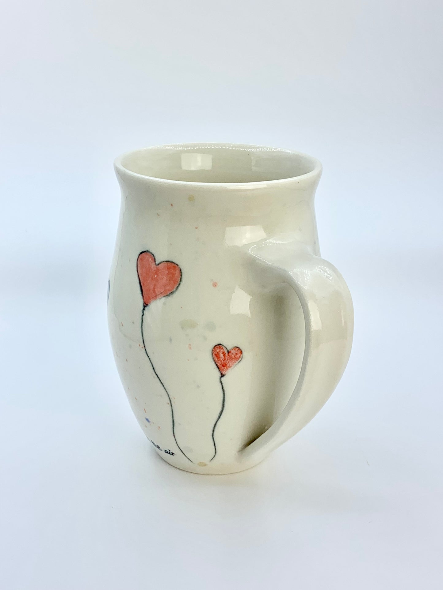 16 oz large porcelain mug with hand painted heart balloons