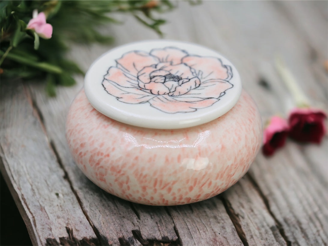 Hand painted porcelain with lid, jewelry jar, kitchen jar