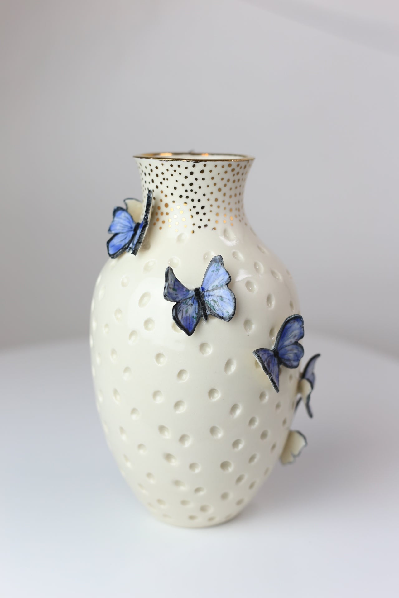 Butterfly Porcelain vase with 22 K gold accent