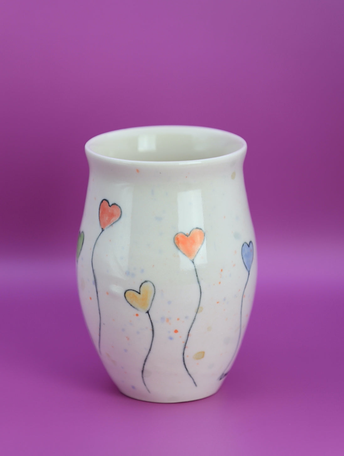 16 oz large porcelain mug with hand painted heart balloons